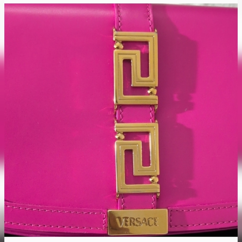 VERSACE fuchsia Pink Leather Chain Crossbody/Saddle Bag 👜 - Picture 6 of 13